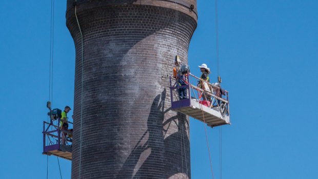 Restoration work on Cockatoo Island's powerhouse chimney is nearing an end. 