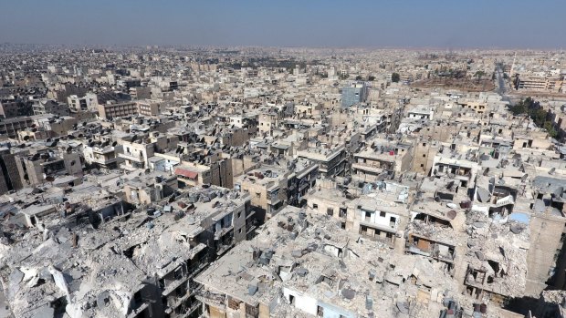 An aerial view of the destruction in Aleppo.