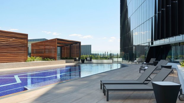 The seventh-floor pool at Four Points by Sheraton Melbourne Docklands. 