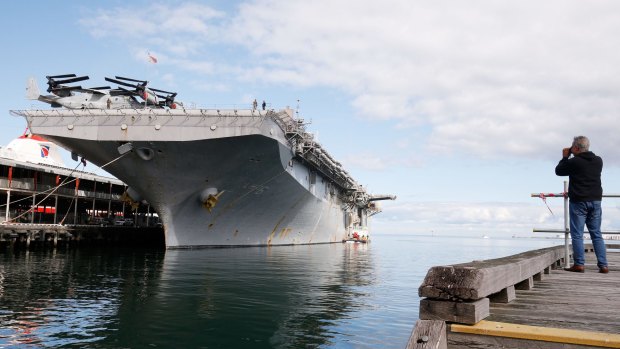 USS Bonhomme Richard arrives in Melbourne. 