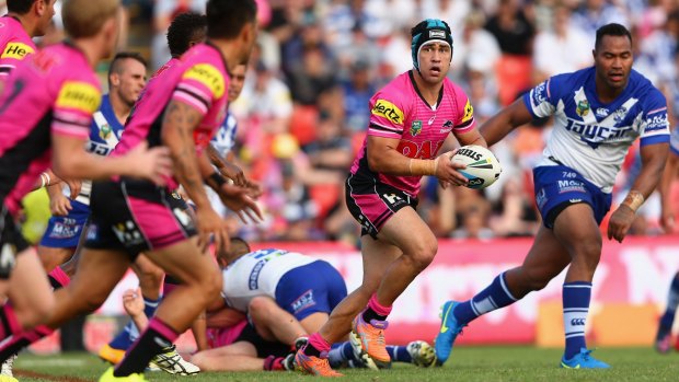 Not in the pink: Jamie Soward in action against the Bulldogs.
