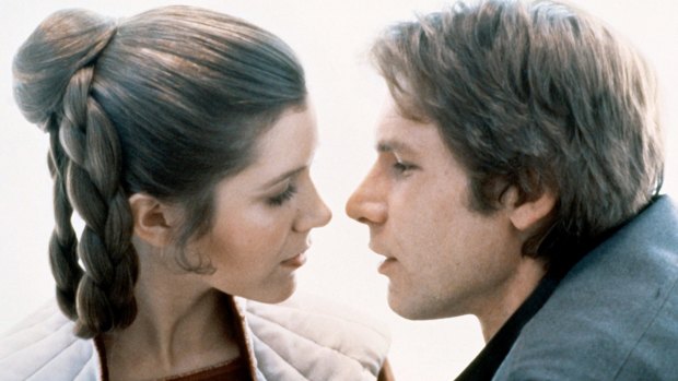 Carrie Fisher and Harrison Ford on the set of <i>Star Wars Episode V: The Empire Strikes Back</i>.
