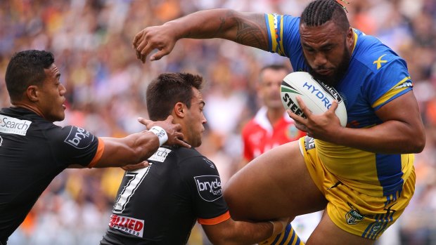 Wrecking ball: The Raiders aren't expecting Parramatta prop Junior Paulo to join them before he starts a two-year deal next year. 