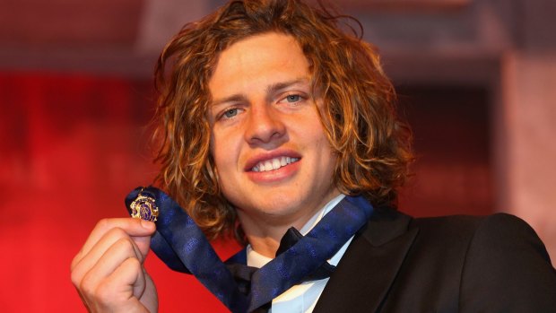 Fremantle's Nat Fyfe poses with the 2015 Brownlow Medal.