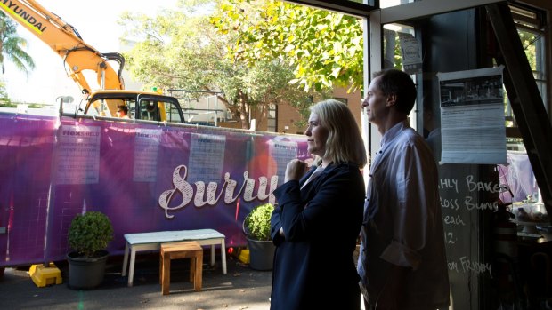 Amelia and David Birch outside their business, The Book Kitchen. They save the cafe's revenue has more than halved since construction began.