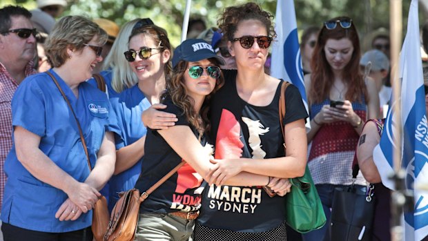 Protesters in Sydney on Sunday were told they were fighting over "class, gender, race and sexism".