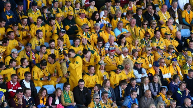 Show of support: Australian fans watch the action during the 2015 Rugby World Cup Pool A match between Australia and Uruguay at Villa Park.