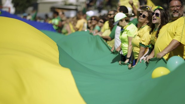 Anti-government protesters near Copacabana Beach in Rio de Janeiro on Sunday. 