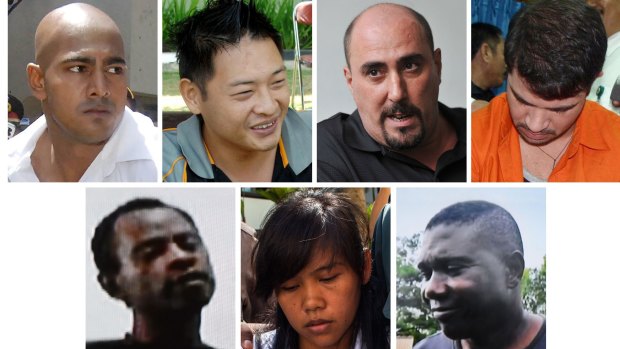 The seven foreign death row prisoners in Indonesia awaiting execution, including Mary Jane Fiesta Veloso, second from left on the bottom row. 