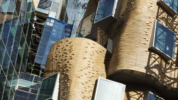 The brick facade of the new UTS Gehry building