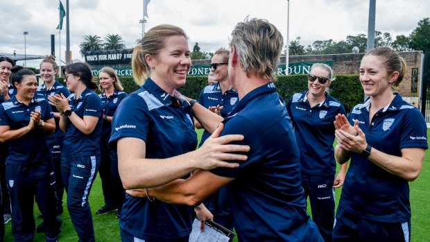 Not forgotten: Alex Blackwell (centre) is congratulated by teammates after announcing her retirement from NSW and Australian sides.