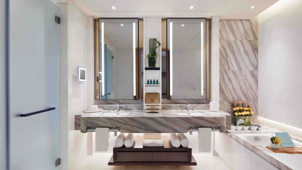 The bathroom includes Lanvin amenities, a separate shower and a deep bath.
