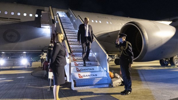 Prime Minister Anthony Albanese arrives back in Australia on board ASY365 after attending May's Quad leaders' meeting in Tokyo.