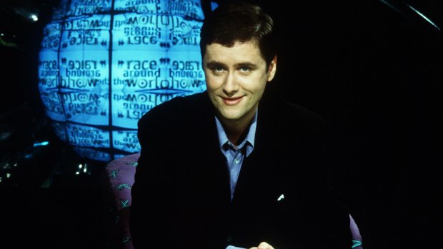 Richard Fidler as the host of ABC TV series Race Around the World in 1998.