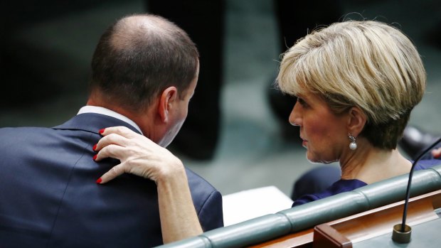 Energy Minister Josh Frydenberg and Foreign Affairs Minister Julie Bishop during question time on Monday.