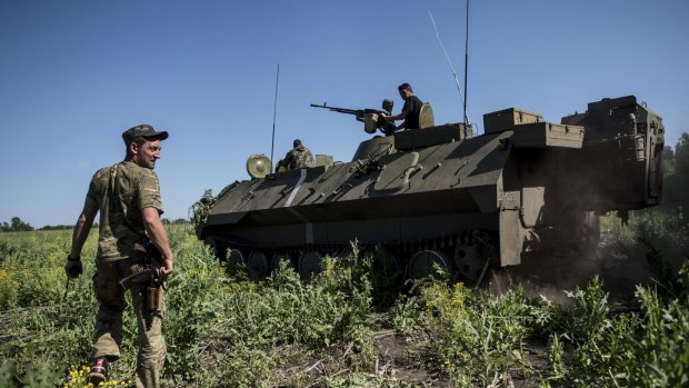 Ukrainian soldiers near Donetsk in eastern Ukraine on Sunday.