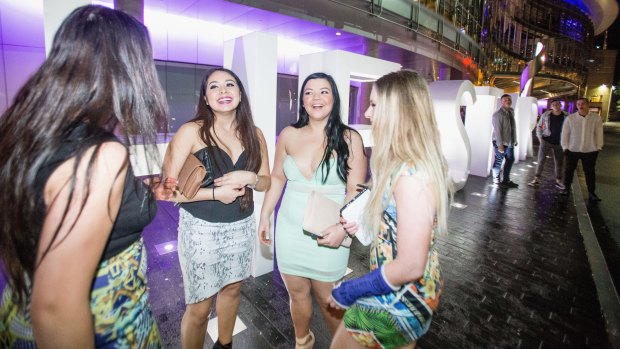 Wollongong party-goers Olivia Jurd, Melissa Abarca, Taylor Erskine and Courtney Quinn at the Star Casino - their only option because of the lockout laws.