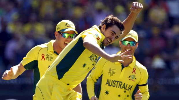Mitchell Starc after bowling Brendon McCullum in the World Cup final.
