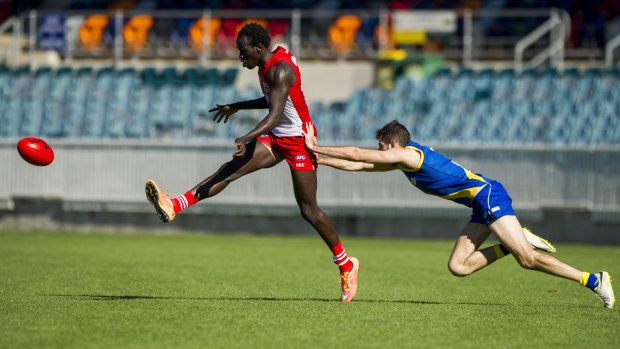 Earmarked for a big future: Young Swans defender Aliir Aliir. 