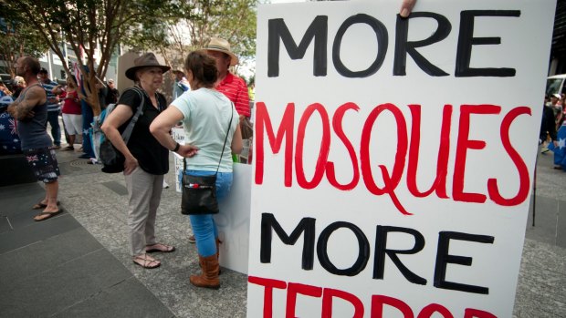 A sign at a Reclaim Australia rally in King George Square, Brisbane, on April 4. 