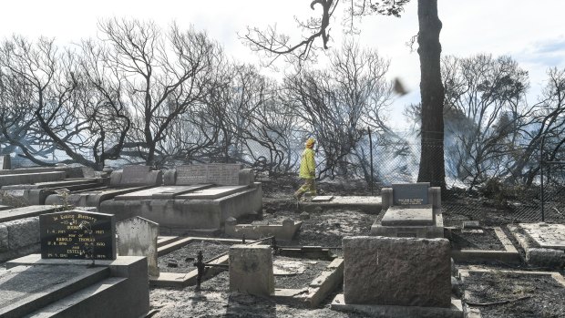 The cemetery at Cheltenham after a fire swept through the area.