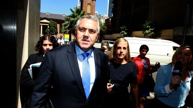 Joe Hockey outside the Federal Court during the defamation trial proceedings.