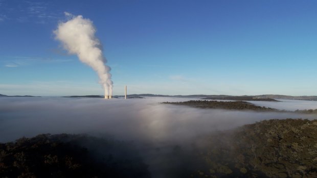 Steam rises from EnergyAustralia's Mount Piper power station, near Lithgow.