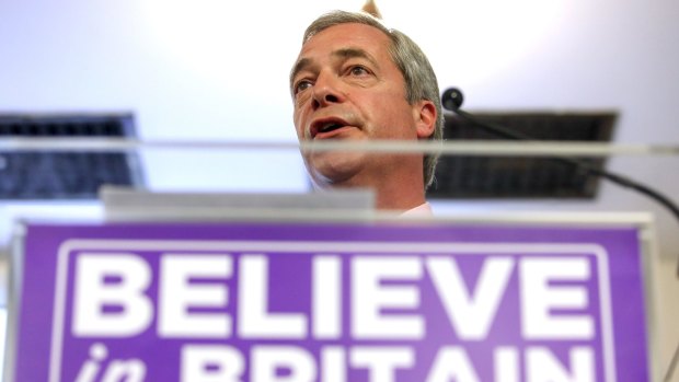 UK Independence Party leader Nigel Farage campaigning for Britain to leave the EU. 