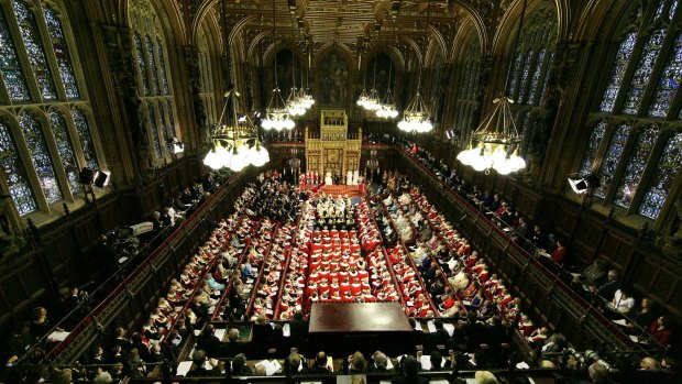 The House of Lords (lords seen in red robes).