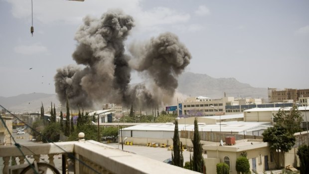 Smoke billows from an air strike on Sanaa this week.