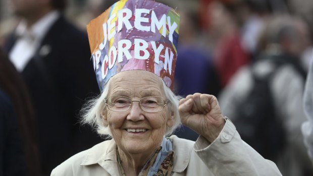 A supporter of Mr Corbyn at a rally in London on Monday.