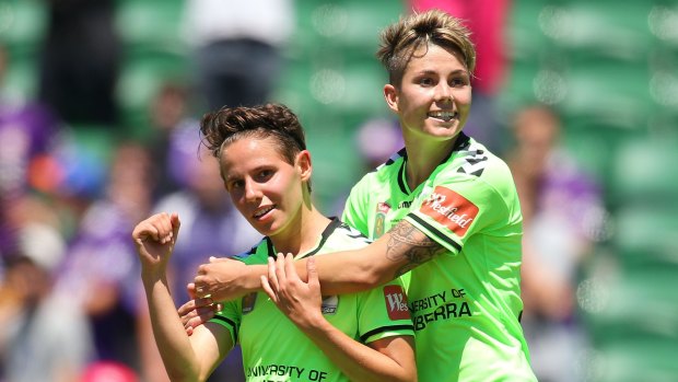 Ashleigh Sykes and Michelle Heyman have re-signed with Canberra United for the upcoming W-League season.