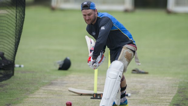 New Zealand captain Brendon McCullum trains at the nets at Manuka Oval on Wednesday.
