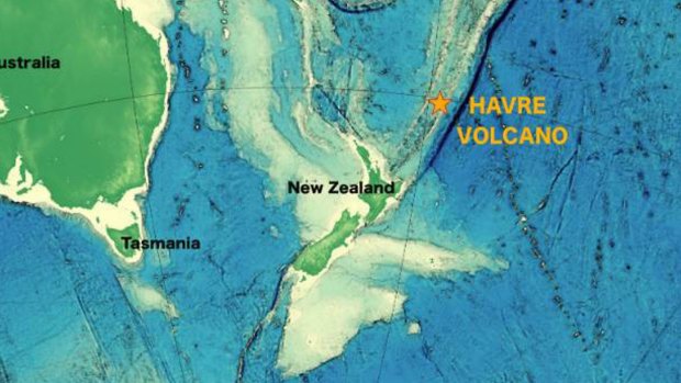 The Havre volcano is located about 1000 kilometres north-west of New Zealand's North Island.