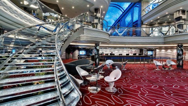 The Infinity Atrium on MSS Meraviglia, with a staircase featuring  Swarovski crystals.