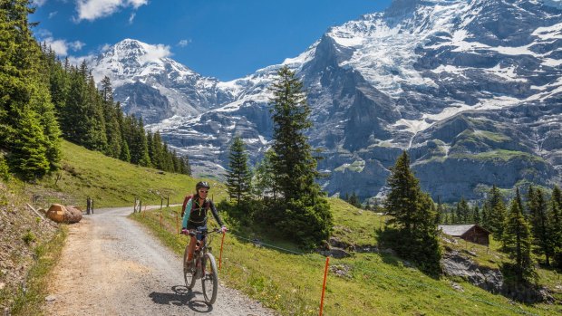 Cycling in picture-postcard perfect Switzerland.