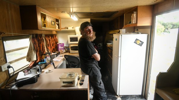  Michael inside his caravan. 