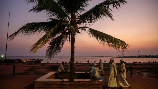 Sunset promenade along the waterfront in Colombo, Sri Lanka's capital city.