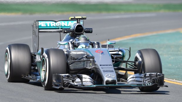 German driver Nico Rosberg speeds through a corner during the first practice session in Melbourne on Friday.