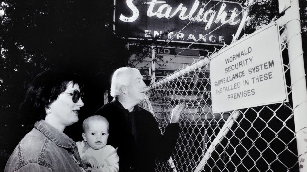 Julie Smith with baby Roan and  Stan Cronan at the old Starlight drive-in in 1997.