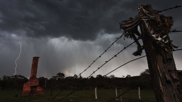Stormy season: Lightning hammers Hill end in the NSW Central Tablelands on Sunday.
