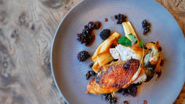 Glasgow goes gourmet: A roast guinea fowl with salt-baked celariac, parsnip, red cabbage and pickled blackberries.