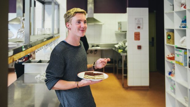 Backpacker Julien Born in the Civic YHA kitchen where he is living while working in Canberra.