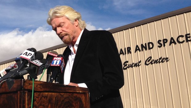 'We fell short': Virgin Galactic founder Richard Branson addresses the media at Mojave Air and Space Port.