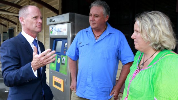 Premier Campbell Newman speaks with locals at Landsborough station.