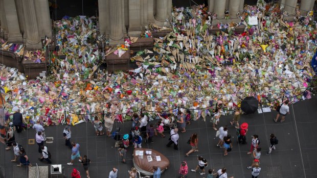 The floral tribute in the Bourke Street Mall.