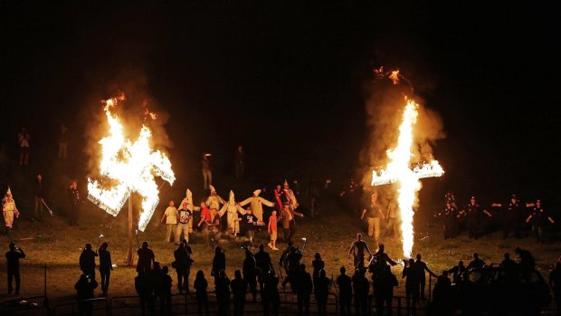 Members of the Ku Klux Klan after a white pride rally in Georgia in April.