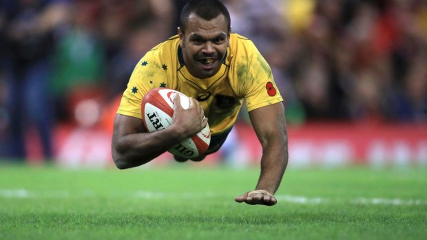 Australia's Kurtley Beale scores a try against Wales at the Principality Stadium in Cardiff, Wales, on Saturday.