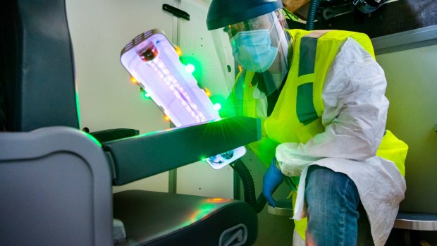 Boeing claims its prototype UV light can 'clean to a high degree – to a disinfecting level – certain pathogens'.

