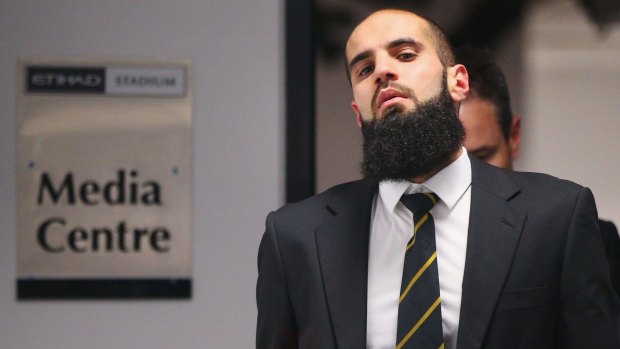 Bachar Houli of the Richmond Tigers leaves the AFL tribunal on receiving a two-match suspension for striking Jed Lamb.